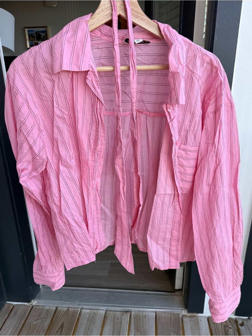 Francesca’s Pink Striped Button-Up Blouse